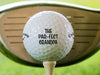 single white titleist golf ball on beige golf tee with golf club and grass in the background text says The Par-Fect Grandpa