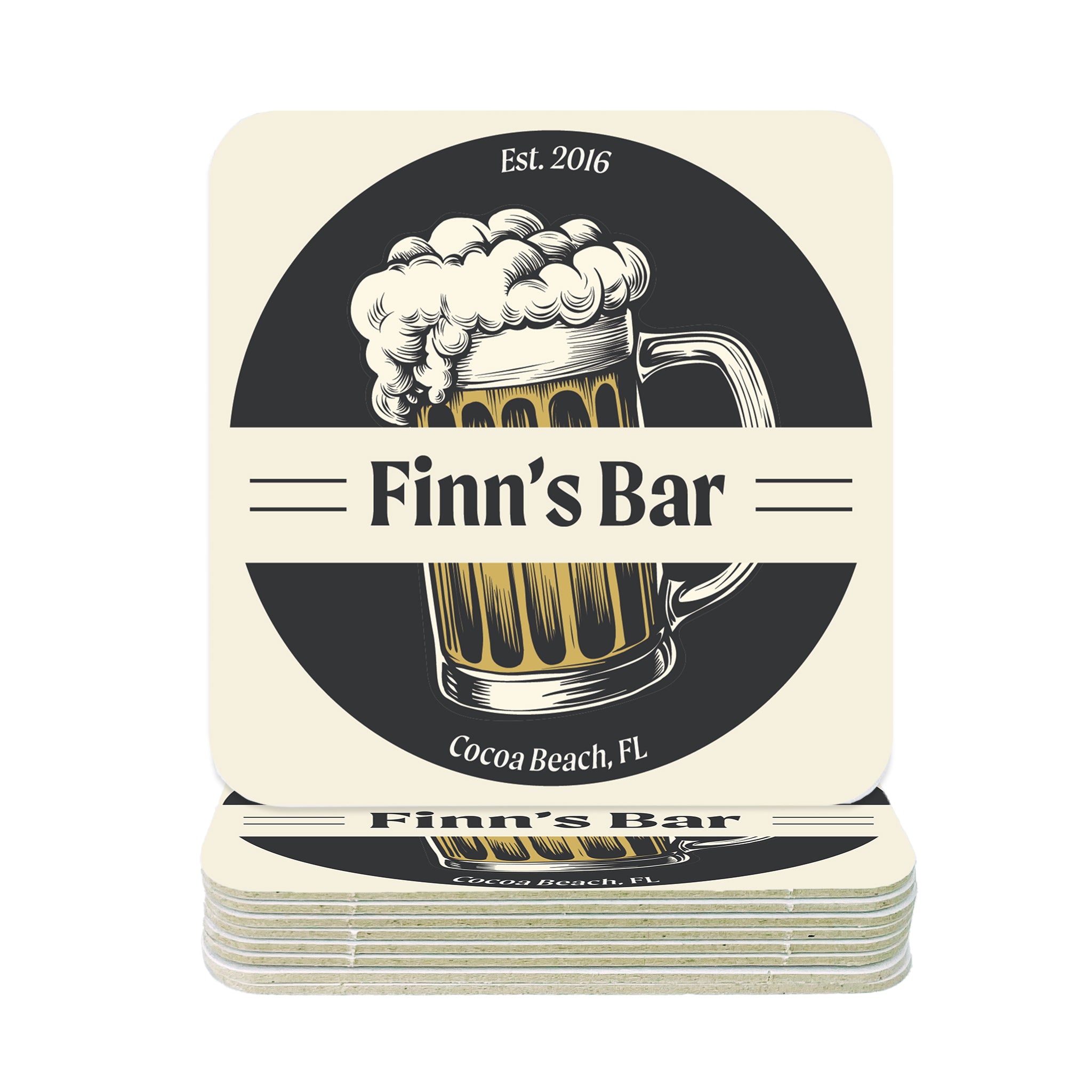 a set of four coasters with a beer mug