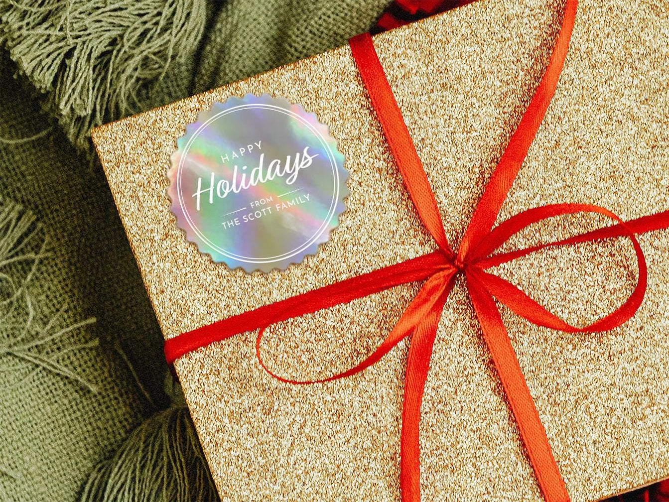 Happy Holidays Rainbow Foil Round Gift Tag — All Custom Gifts