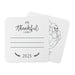 Front and back of coasters shown on a white background. Front of coasters show the text I'm thankful for, has lines for writing in a response, and current year. Back of coasters feature a turkey illustration.