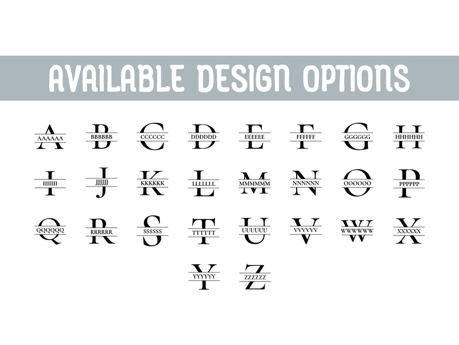 Available Design Options. All monogram styles and type options are shown.