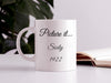 white mug on white table next to book in front of house plant with golden girls inspired typography design with quote that says Picture it...Sicily 1922