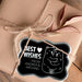 Personalized Bear Couple wedding gift tag attached to a wrapped kraft paper gift box using natural twine. The black and gold foil design adds an elegant touch to wedding gift packaging.