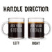 Handle direction guide showing left and right handle options for the engraved glass mug. Helps customers choose the preferred orientation for their design placement.