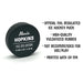 Product details graphic showing the UV printed birth announcement hockey puck with information about the rubber material, size, and display use.