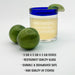 Blue rim margarita glass with lime garnish, featuring 12 oz capacity, restaurant quality glass, durable UV etching, and dishwasher safe design.