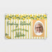 Personalized Freshly Retired banner featuring a lemon-themed design with yellow stripes, custom photo, and retiree name. Cheerful retirement party decoration printed on white paper.