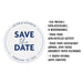 Product details and specifications for personalized Save the Date coasters, including size and material information.
