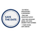 Product details and specifications for personalized Save the Date coasters, including size and material information.