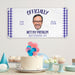 Personalized retirement banner displayed above a celebration table with cake and party decorations. Fun retirement party sign customized with photo, name, and year.