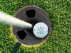 Titleist golf ball shown in a golf course hole.