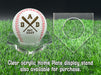 A personalized baseball with red stitching is placed on a clear acrylic stand, accompanied by a text overlay that reads Clear acrylic Home Plate display stand also available for purchase.