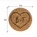 Round 4-inch cork coaster featuring a large hand-drawn heart monogram with personalized initials.