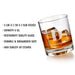 Product information image showing glass dimensions, 9 oz capacity, restaurant-quality material, dishwasher-safe durability, and high-quality UV etching. A tilted glass highlights the shape and engraving clarity.