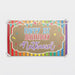 Personalized rainbow first birthday banner printed on brown butcher paper with colorful stripes, confetti details, and custom name personalization.