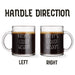 Two identical glass mugs with the text engraved on them. Each showcasing handle direction, LEFT or RIGHT.