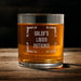 Front-facing product image of the whiskey glass on a wooden table with the “Caleb’s Liquid Patience” design fully visible. This simple presentation helps customers clearly see the personalization layout and engraving style.