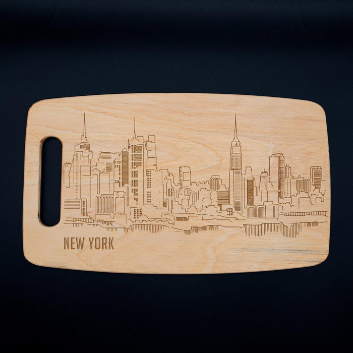 New York City Skyline Maple Cutting Board | Laser Engraved NYC Kitchen Gift