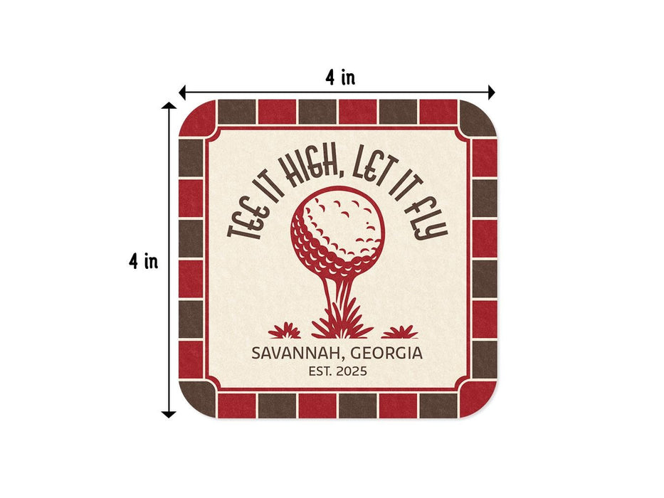 Single coaster with size measurements. 4 inch width and 4 inch height.