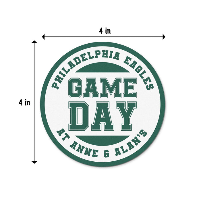 Round 4-inch personalized football coaster shown with width and height measurements.