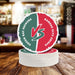 Stack of personalized House Divided football coasters featuring a split-color VS design with two custom team names.