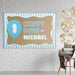 Close-up styled display of the ONE Happy Dude banner showing the butcher paper texture, soft blue colors, and playful first birthday theme.