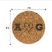 Round 4-inch cork coaster featuring a hand-drawn heart monogram with personalized initials.