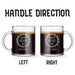 Two identical glass mugs with the text engraved on them. Each showcasing handle direction, LEFT or RIGHT.