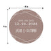 4-inch round Save the Date coaster with custom names and wedding date shown with dimensions.