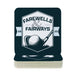 A stack of black and white coaster coasters with the text "FAREWELLS FAIRWAYS" printed on them.