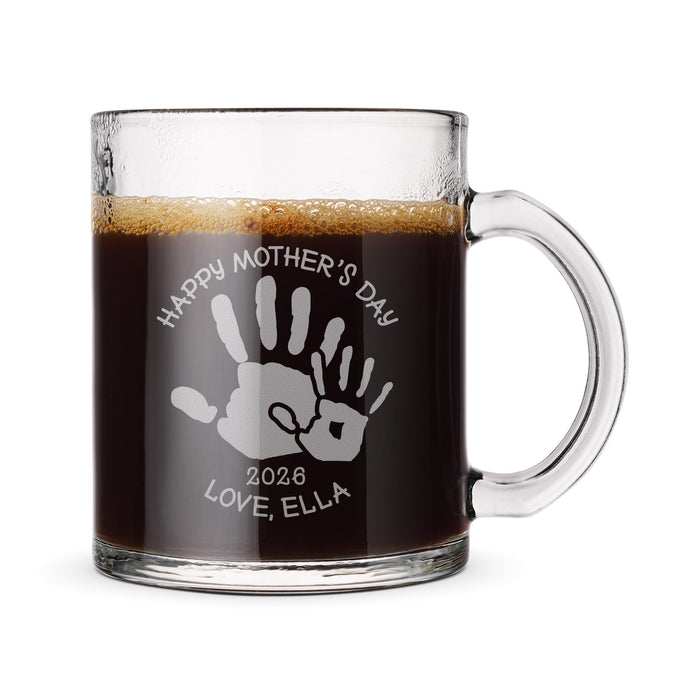 Personalized Glass Mug | Mother's Day Handprint | Custom Engraved Drinkware