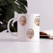Custom kids faces ceramic mug displayed on a table with home decor.