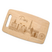 Paris skyline maple cutting board displayed on a white background.