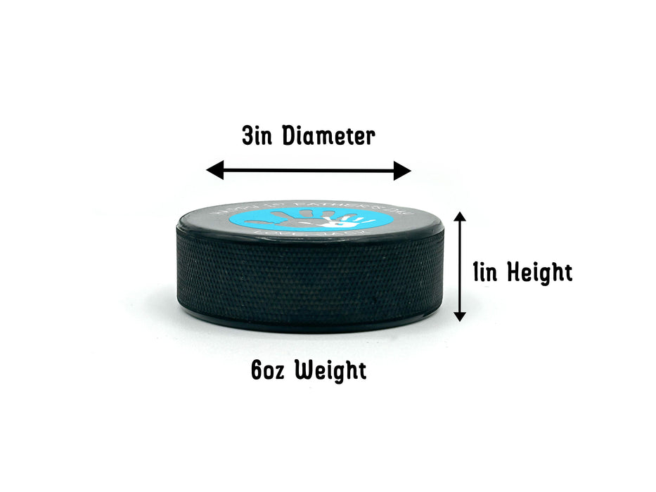 size details are shown with printed hockey puck