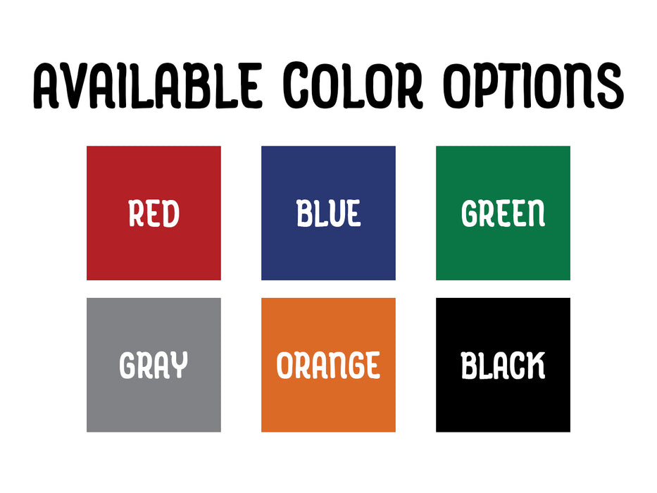 Available color options: red, blue, green, gray, orange, and black