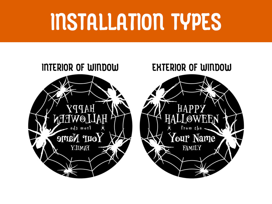 Personalized Happy Halloween Window Vinyl Decal | Spider Web Design