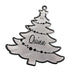 Acrylic ornament is shown on white background. Ornament design is a Christmas tree with a name and the year.