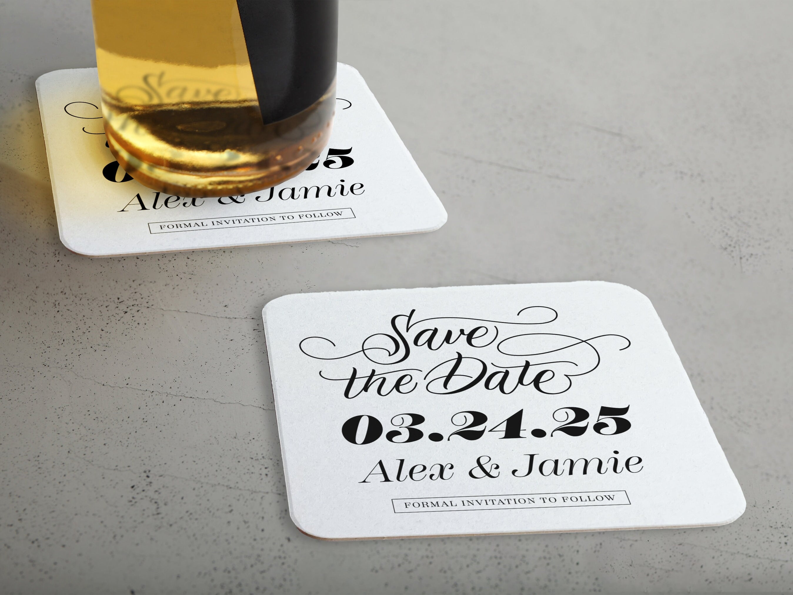 Personalized Formal Save the Date Square Coasters — All Custom Gifts