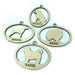 Ornaments are shown on white background. Ornament design has a dog silhouette with the year and pet's name engraved on wooden ornament.
