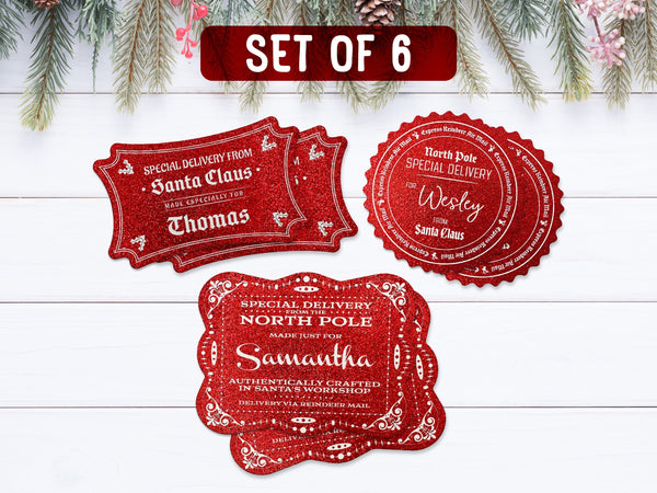 Red Glitter Santa Gift Tags - Set of 6 — All Custom Gifts for Free Printable Editable Christmas Gift Tags From Santa