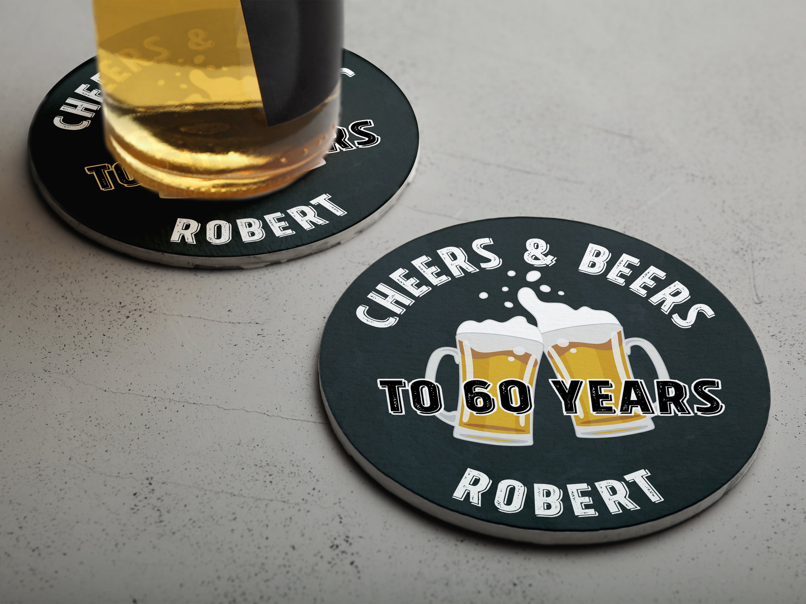 Personalized CHEERS and to Years Birthday or Anniversary Coasters — All Custom Gifts