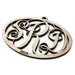 Ornament shown on white background. Elegant Monogram ornament design is featured. The letters SRD can be seen as a monogram with the year laser etched onto ornament. Ornament is made of birch wood and laser cut.