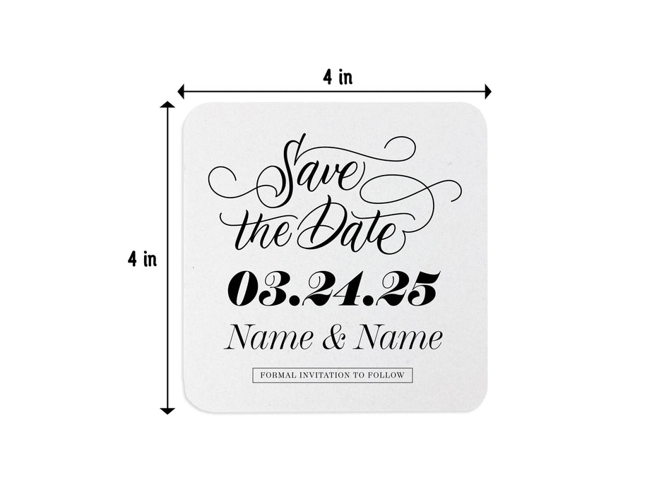 Single coaster beside text. Text says: Eco friendly, 100% recyclable, & biodegradable, Made from 40% recycled content, Made from heavyweight (approx. 2mm thick!) absorbent paper pulpboard, 4 inch Square Natural White Coasters