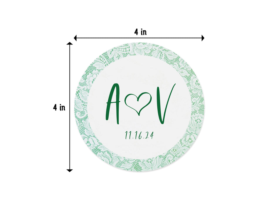 Personalized Green Heart and Lace Wedding Coasters