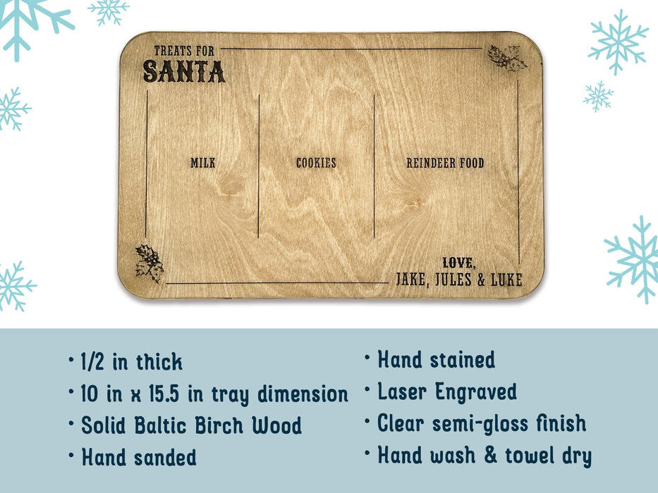 .5&quot; in thick 10 in x 15.5 in tray dimension Solid Baltic Birch Wood Hand sanded & stained Laser Engraved with clear semi-gloss finish Hand wash & towel dry