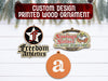 Text: Custom Design Printed Wood OrnamentImage: 3 custom design printed wood ornaments are shown against a white wood background. The ornament designs include designs with custom designs and business logos.