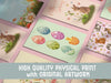 high quality physical print with original artwork
multiple pastel easter art prints laid out on a pink surface