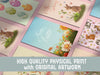 high quality physical print with original artwork
multiple pastel easter art prints laid out on a pink surface