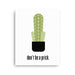 Canvas print with Don't Be A Prick design. Design features a cactus and the text "don't be a prick". Design is printed on white canvas.